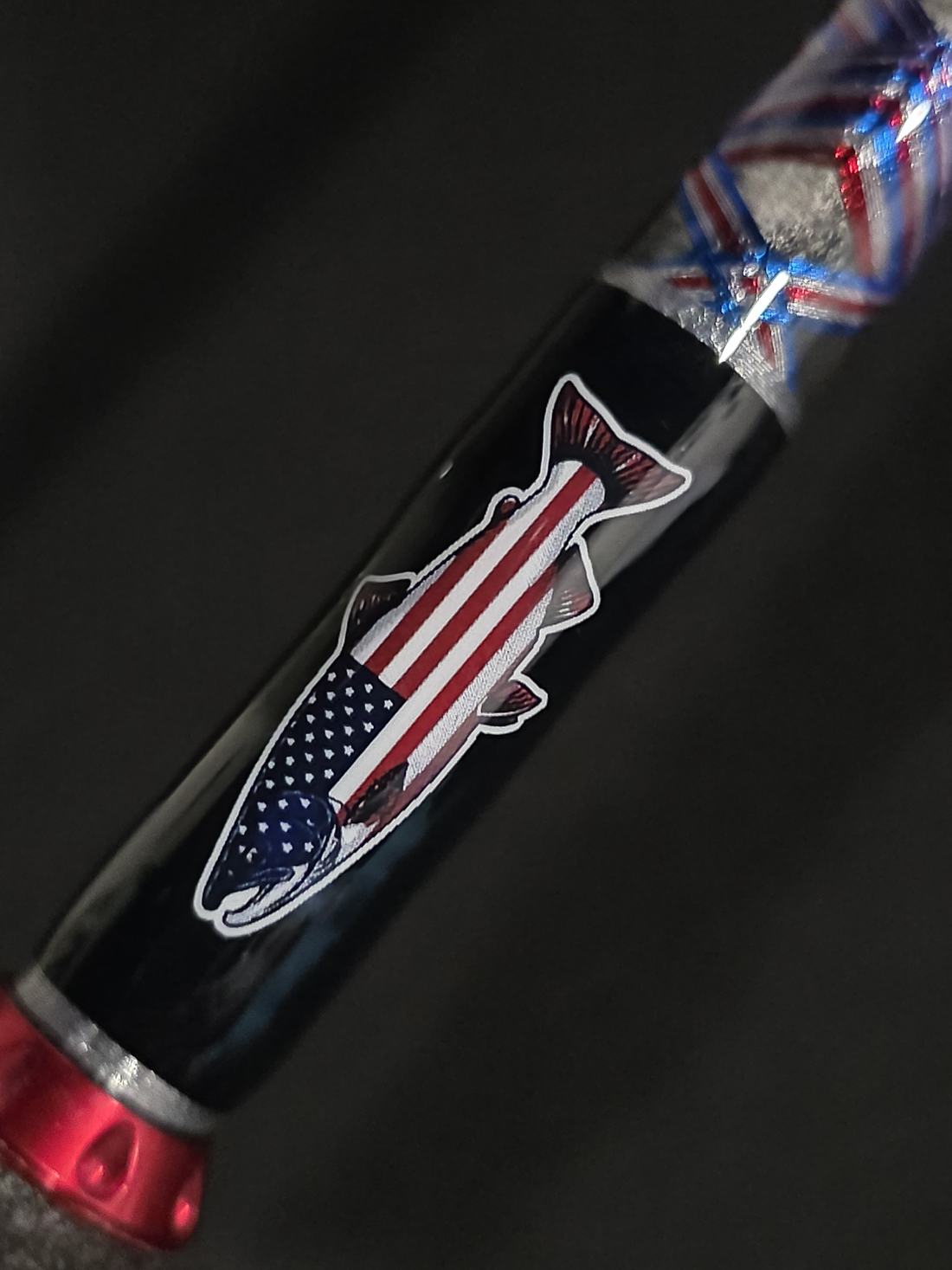 American flag detail set into a decorative rod wrap